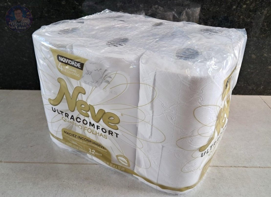 Neve Papel Higiênico Ultracomfort, Folha Quádrupla, 20m, 12 rolos