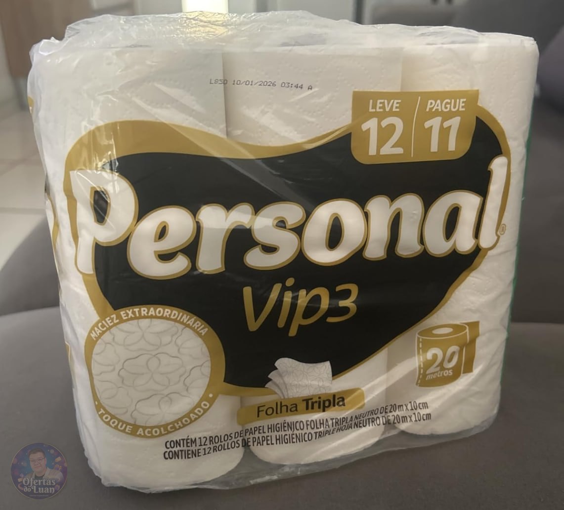Papel Higiênico Personal Folha Tripla Com 12 Rolos, Vip3 20M